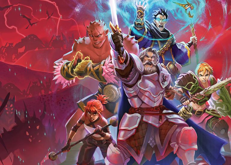 Ilustração de personagens de fantasia em uma cena de combate